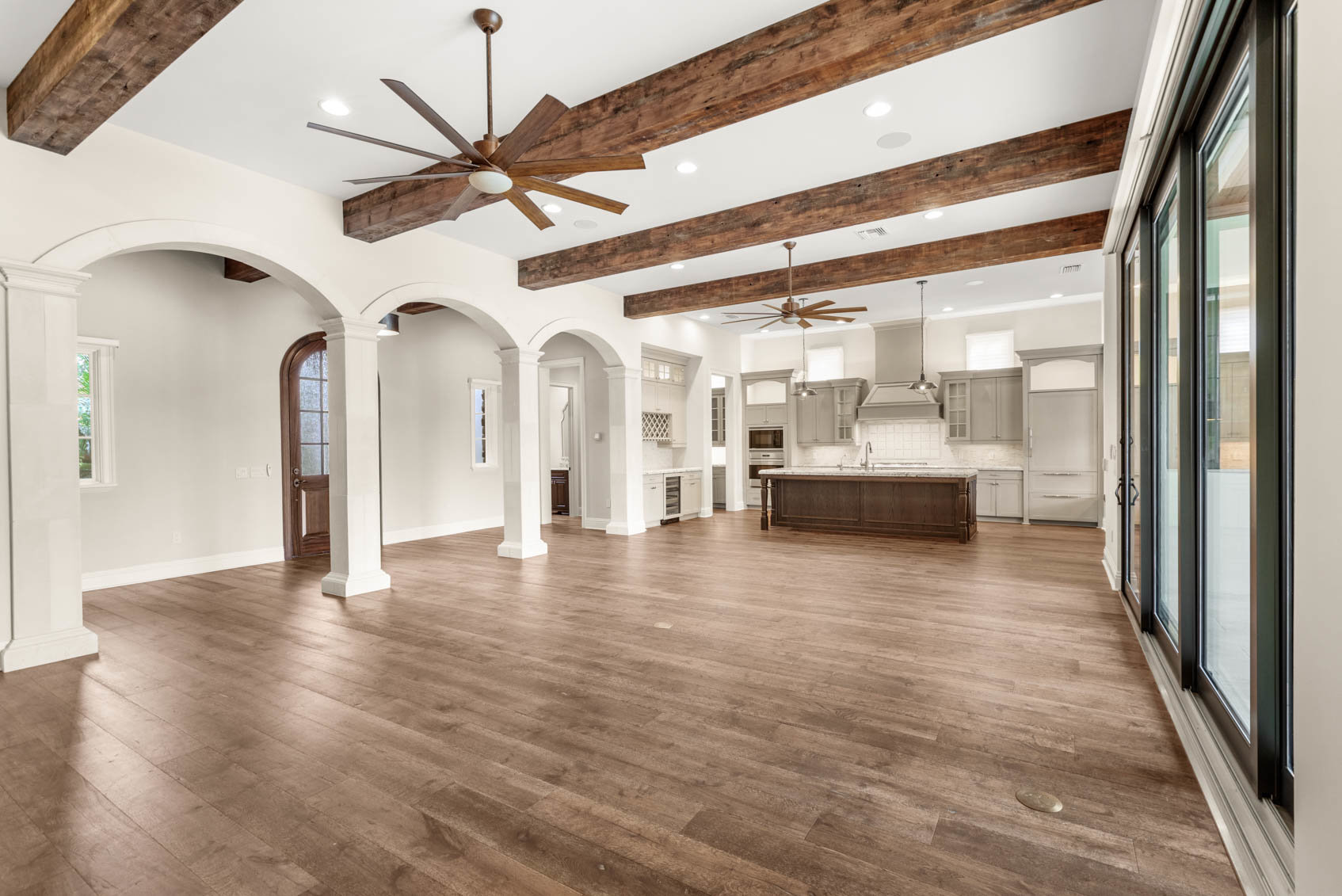 living room with view of kitchen